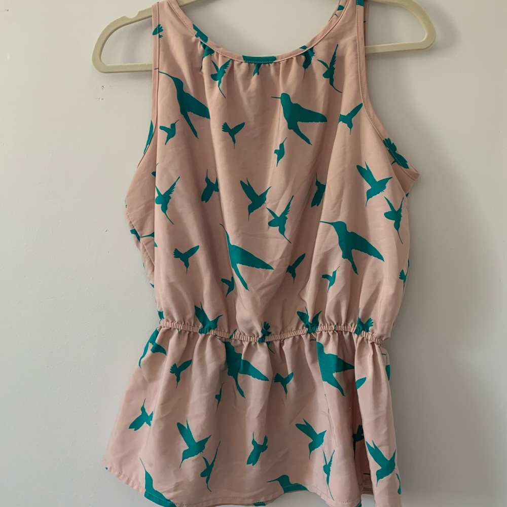 Peplum Tank Top with Bird Design